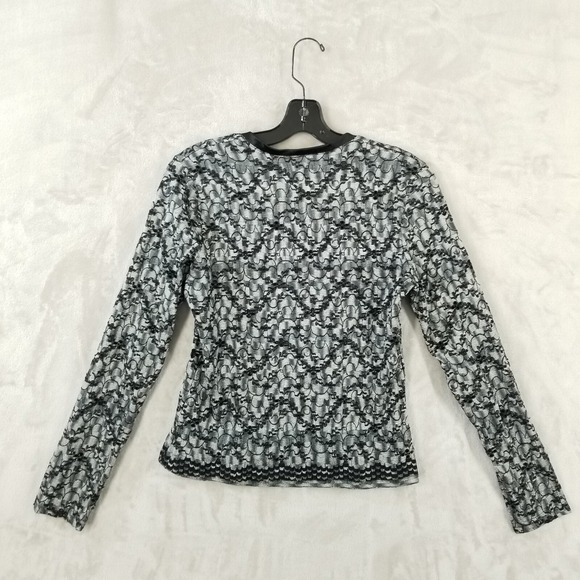 Vintage Top Women M Black White Floral Stretch Lace Square Neck Y2K Whimsigoth - Picture 2 of 9